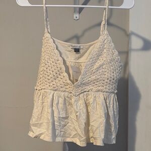 American Eagle Outfitters Cream Crochet Peplum Cami